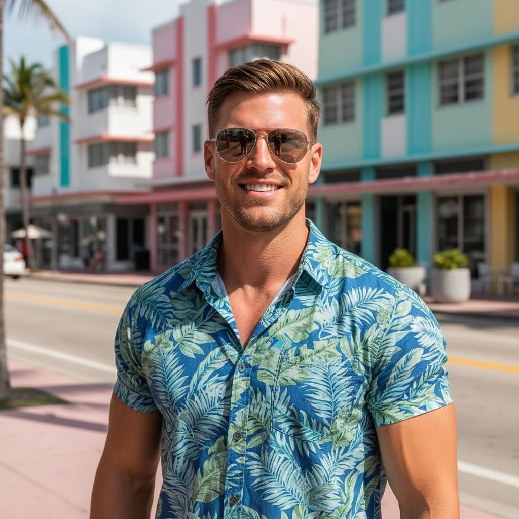 athletic white man ocean drive art deco 94648817