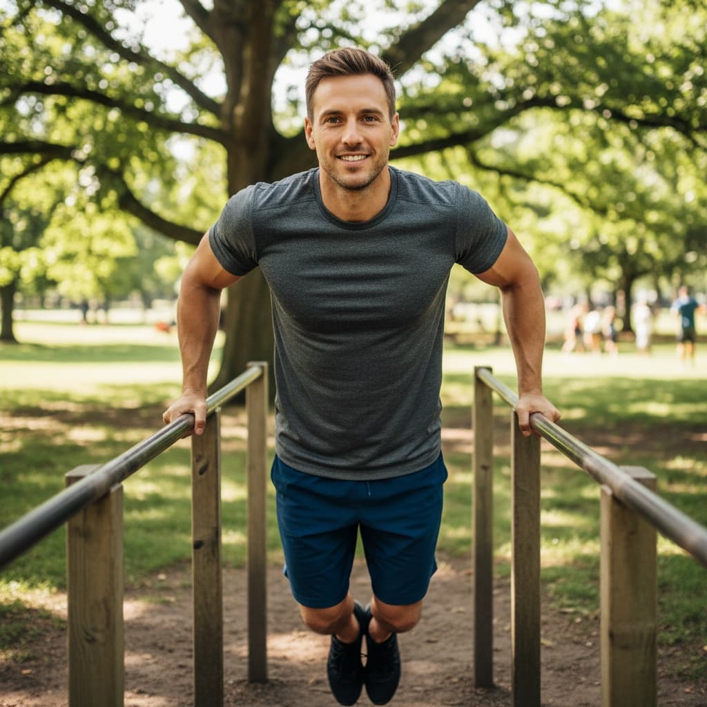 athletic white man outdoor training park setting 98262753