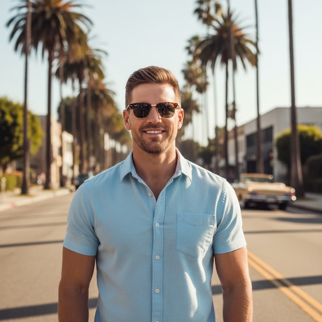 athletic white man palm tree lined street 38864525