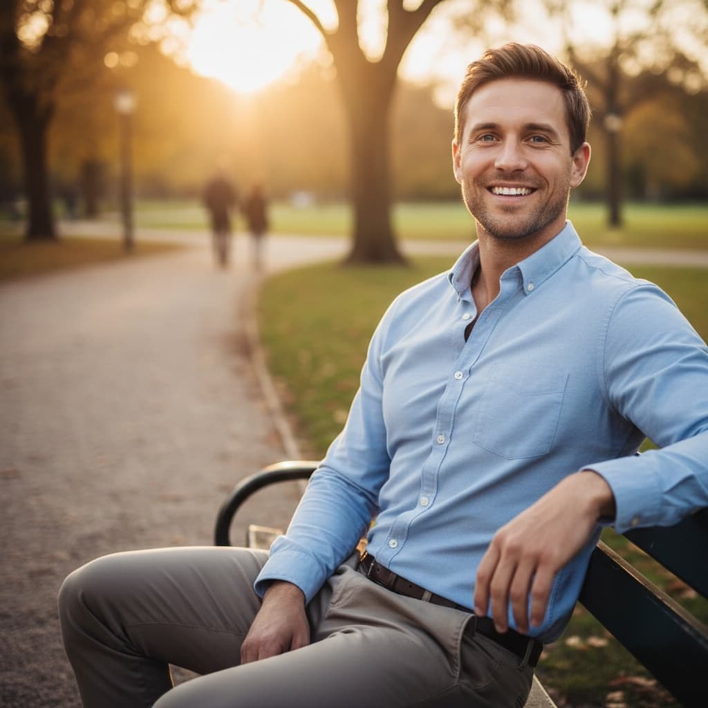 athletic white man park bench golden hour 24205209