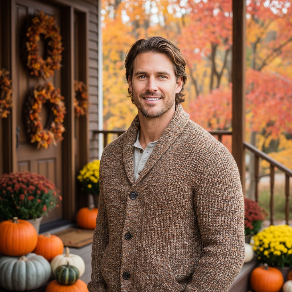 athletic white man porch autumn welcome 70098066