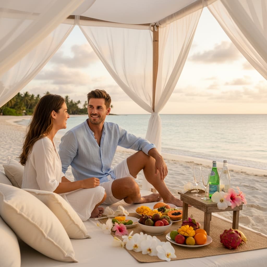 athletic white man private beach picnic 74667086