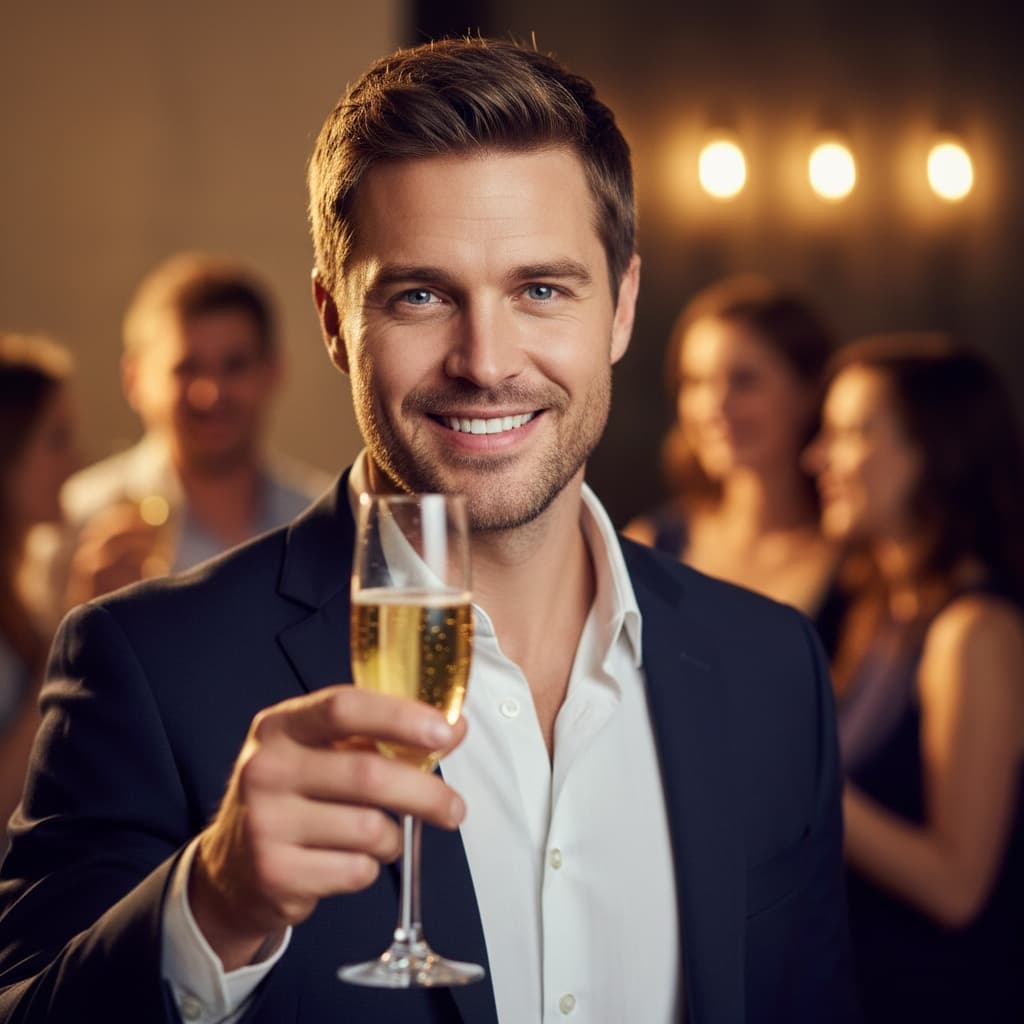 athletic white man raising champagne toast 46616014