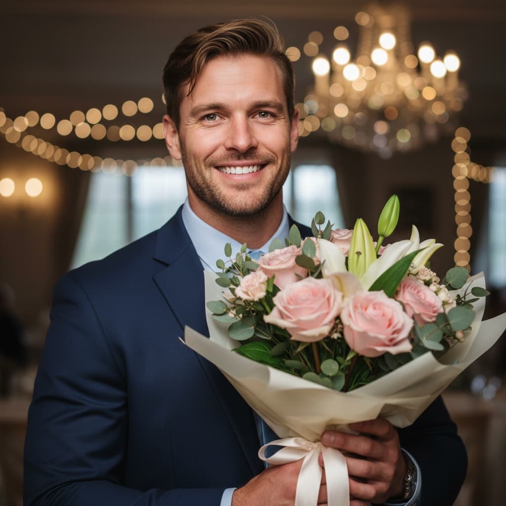 athletic white man receiving flowers gift 20018356