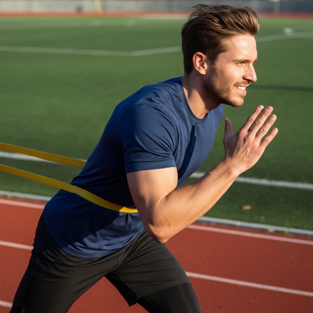 athletic white man resistance band training 34092139