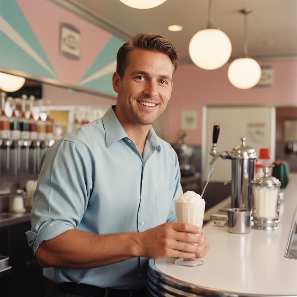 athletic white man soda fountain counter 90347776