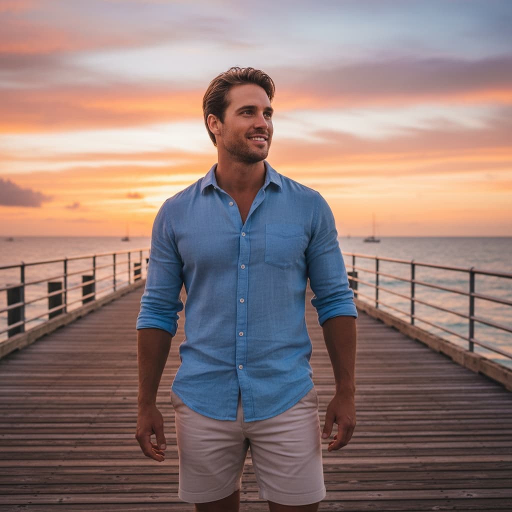 athletic white man south pointe pier sunset 39205554