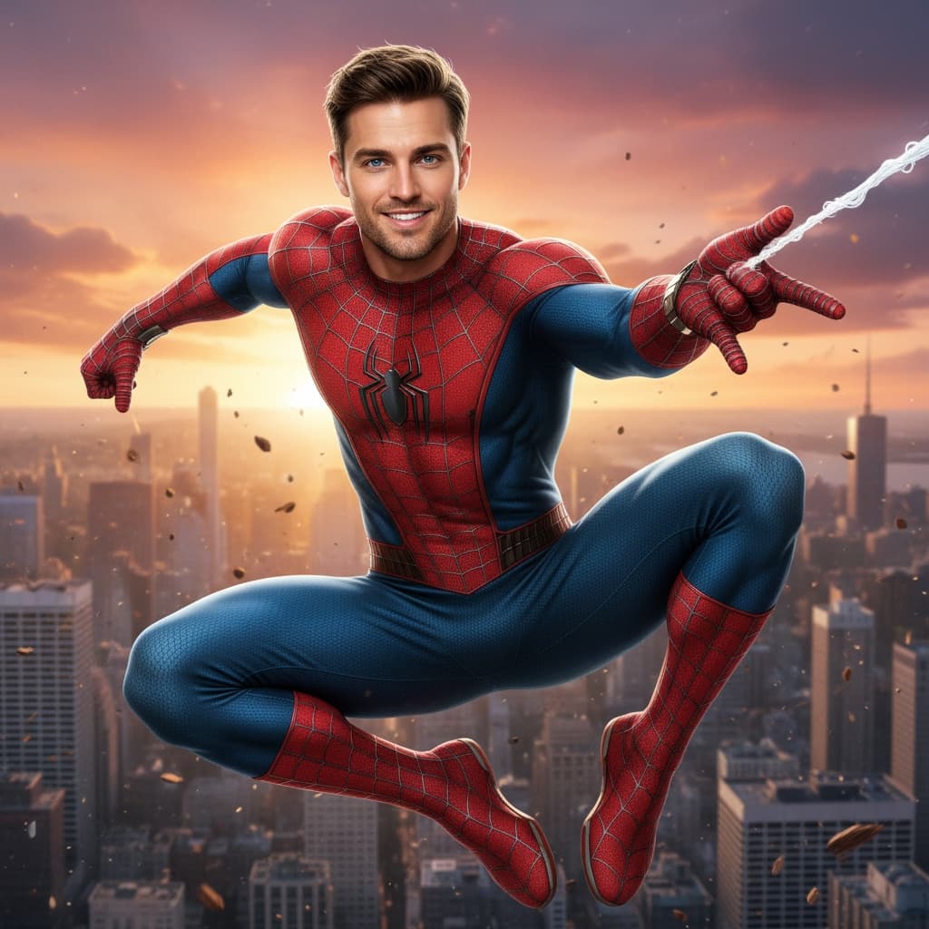 athletic white man spider man web slinging action 26959528