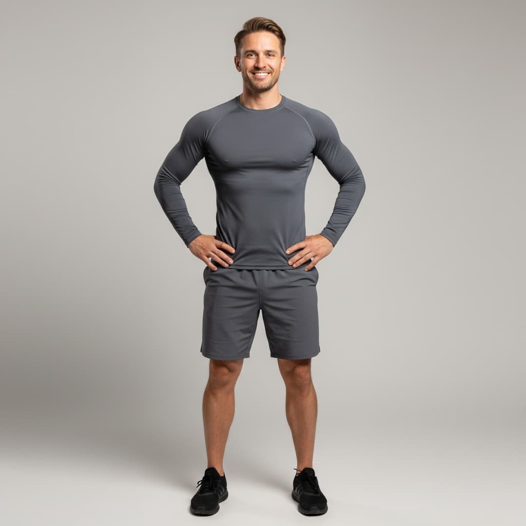 athletic white man studio full body pose 76880358