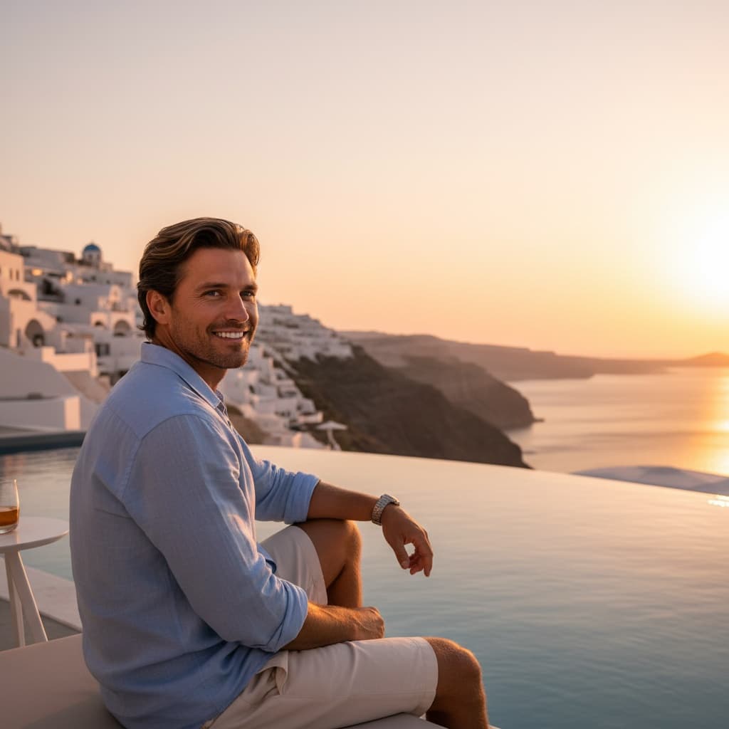athletic white man sunset caldera view 33346110