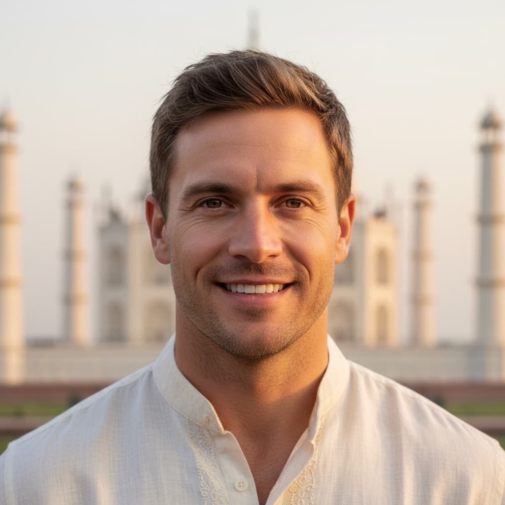 athletic white man taj mahal close portrait 35136610