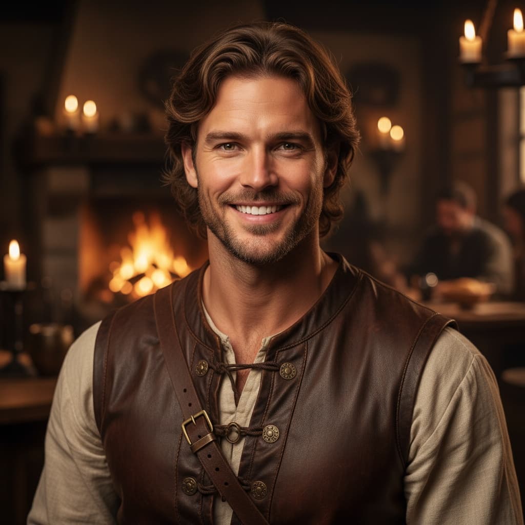 athletic white man tavern adventurer closeup 93230430