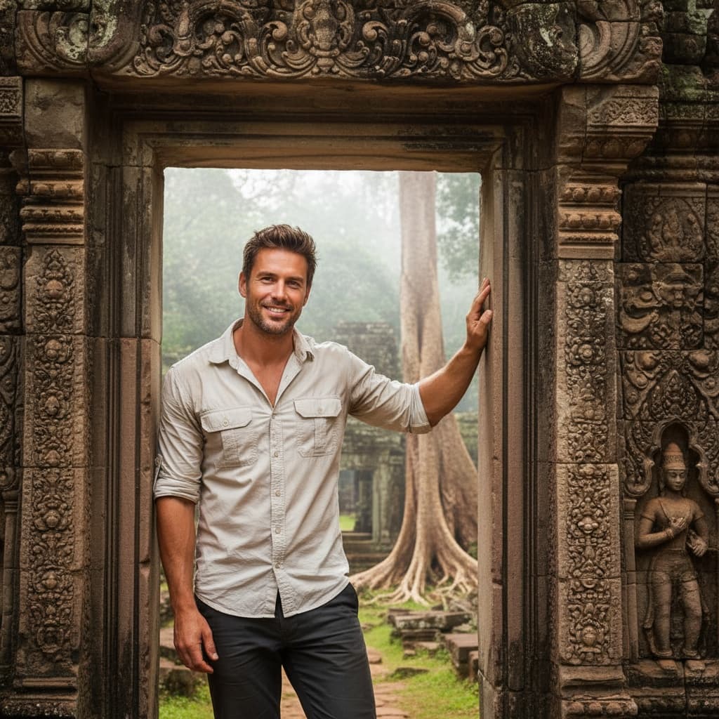 athletic white man temple doorway framing 49204493