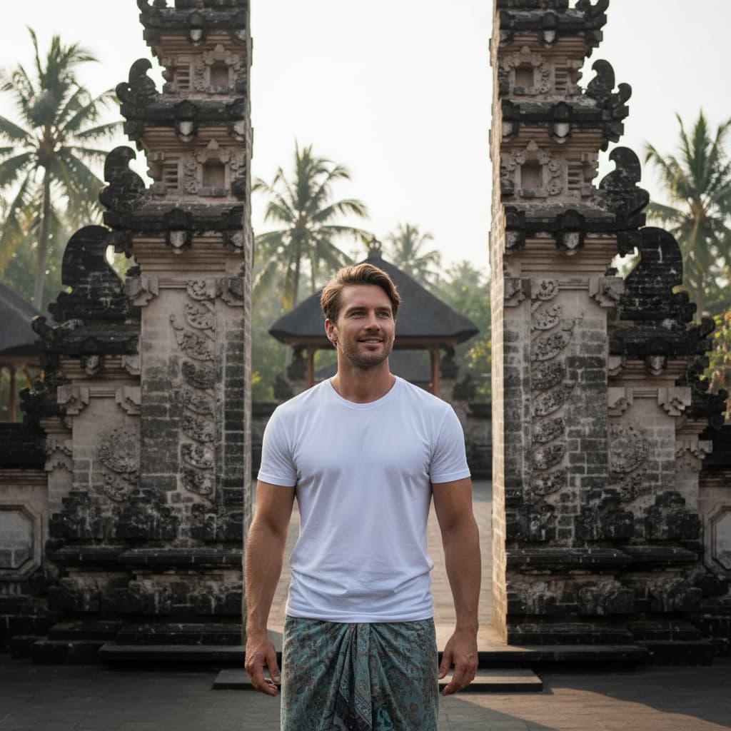 athletic white man temple gates portrait 86100361