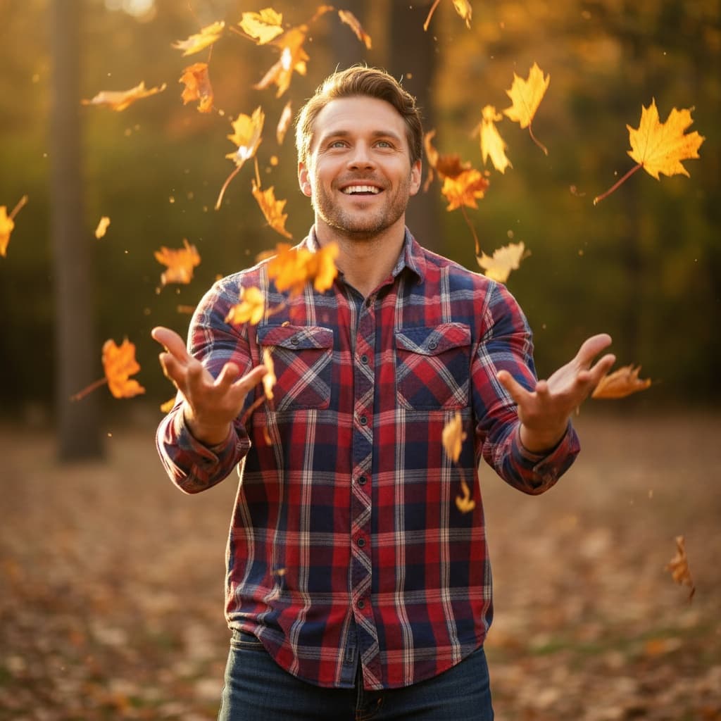 athletic white man throwing autumn leaves 27584727