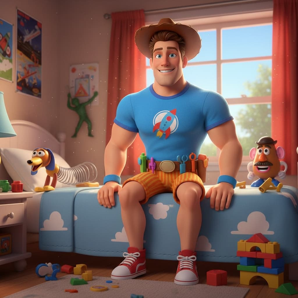 athletic white man toy story andy room setting 48439153