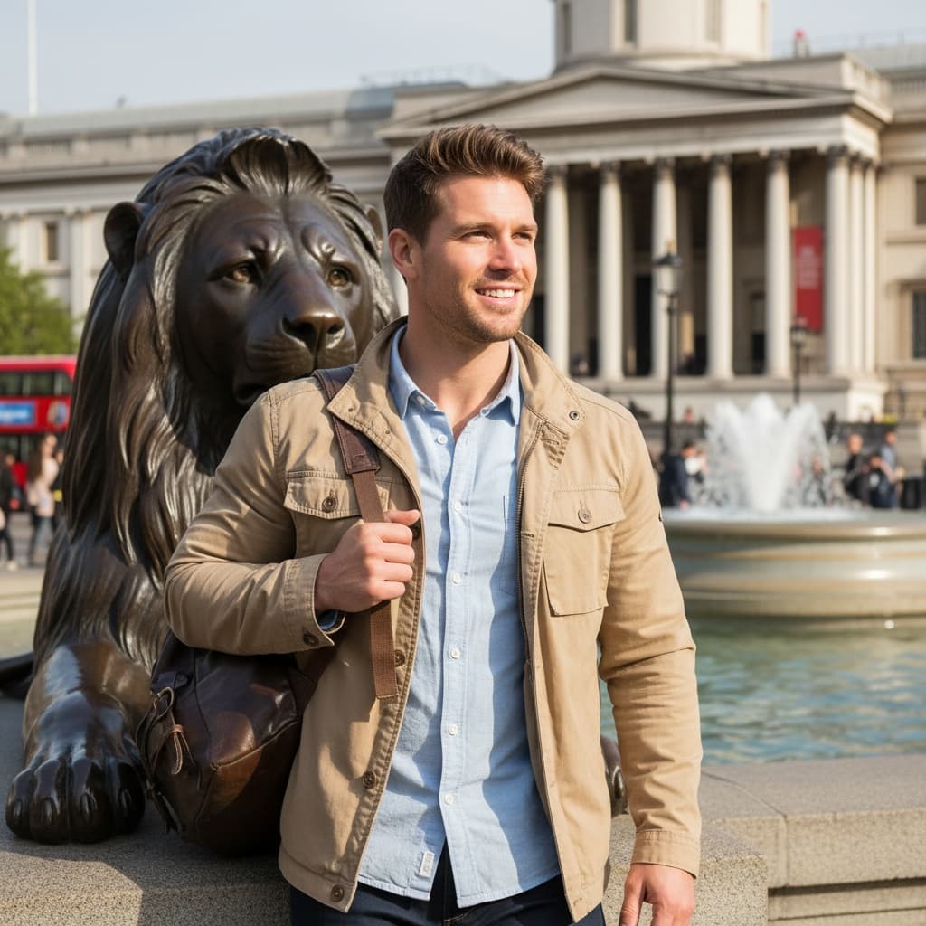 athletic white man trafalgar square lions 16533235