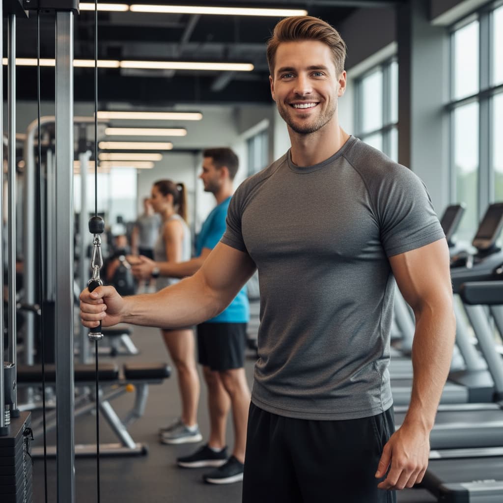 athletic white man training client interaction 83229099