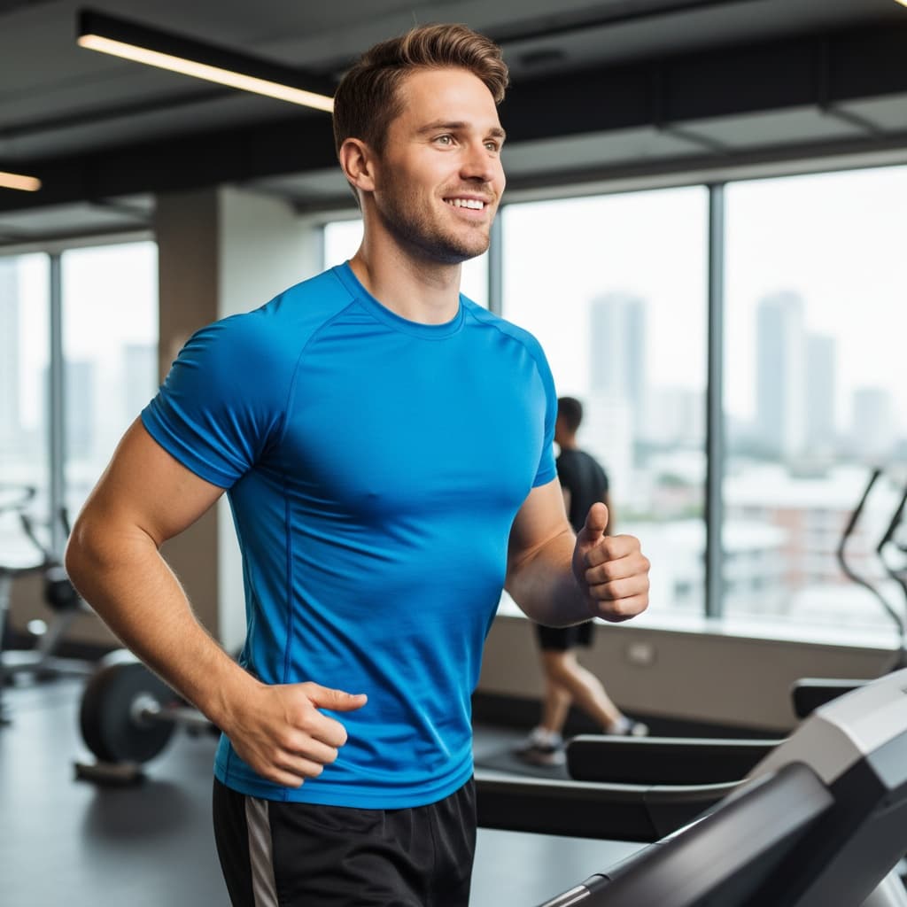 athletic white man treadmill cardio action 93068828