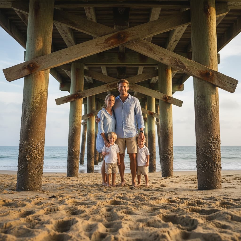 athletic white man under pier unique angle 51772281