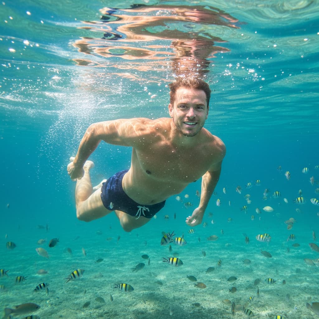 athletic white man underwater swimming 88649218