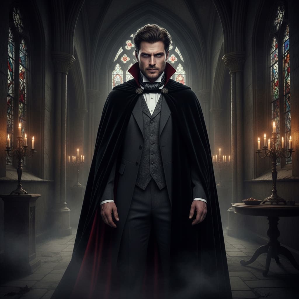 athletic white man vampire gothic castle 60225335