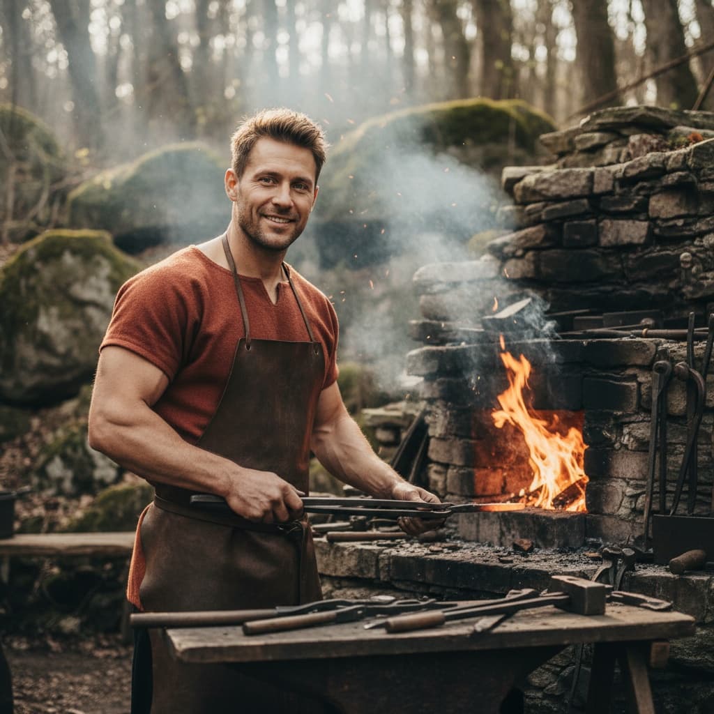 athletic white man village blacksmith forge 61981403