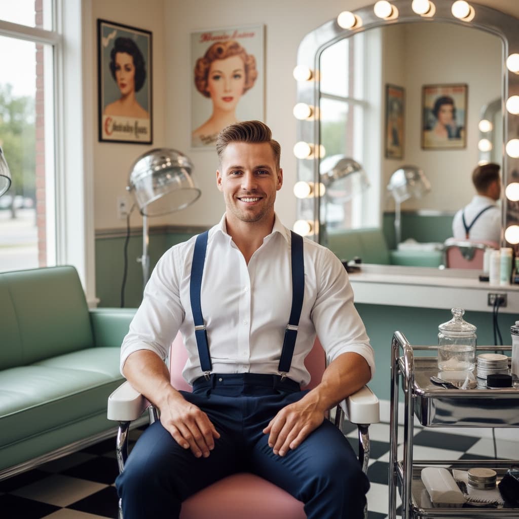 athletic white man vintage beauty salon 71944745