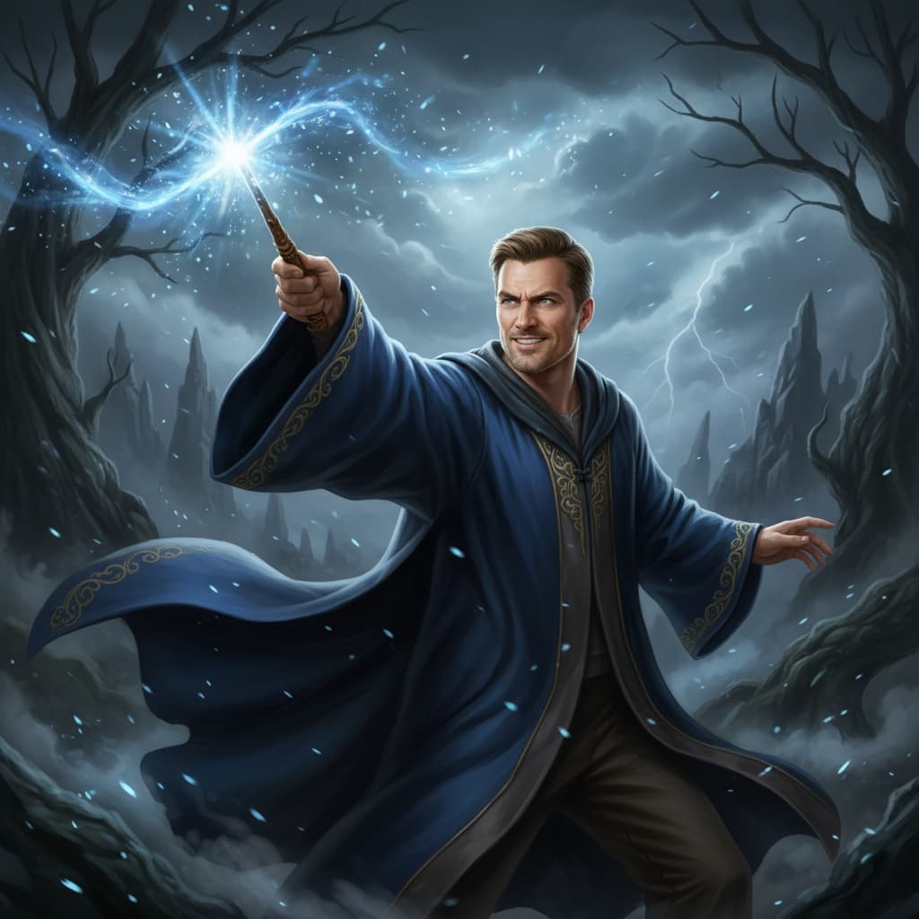 athletic white man wand casting spell 39403650
