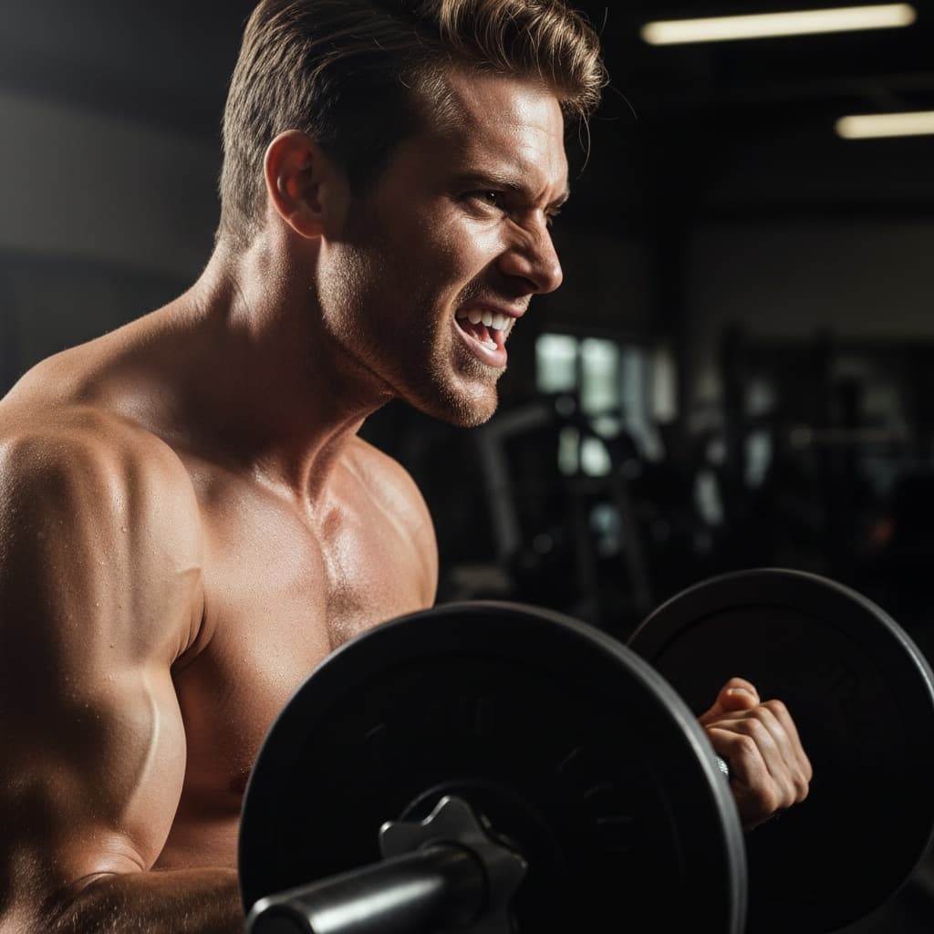 athletic white man weightlifting close up intensity 25984679