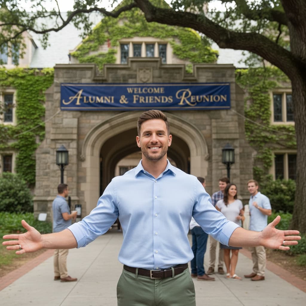 athletic white man welcoming arrival at venue 17827549
