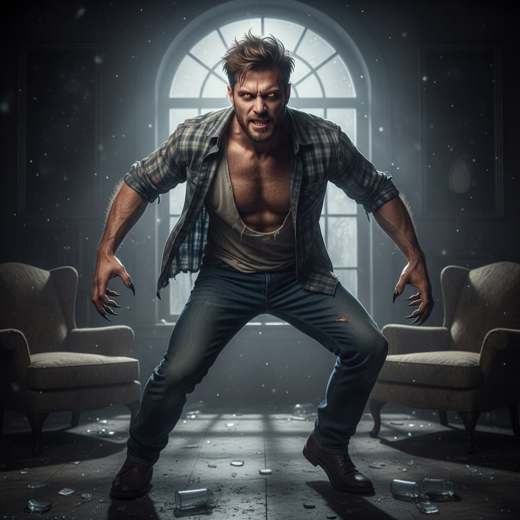 athletic white man werewolf transformation 79341480