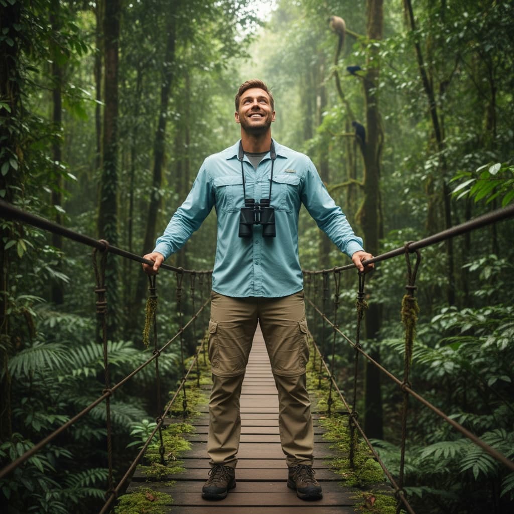 athletic white man wildlife encounter bridge 70534862