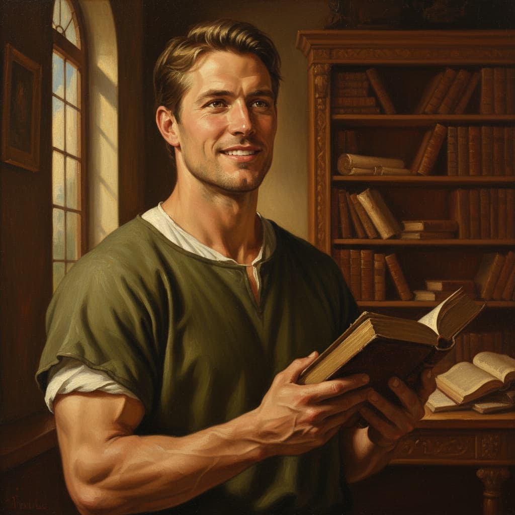 athletic white man window light with book 27340601