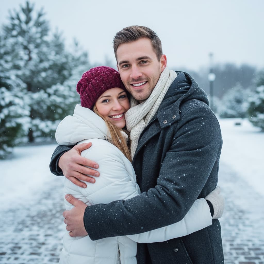 athletic white man winter snow cuddle 98648750