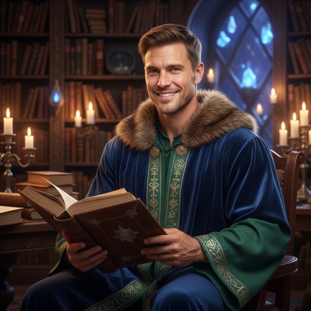 athletic white man wizard scholar library 41706368