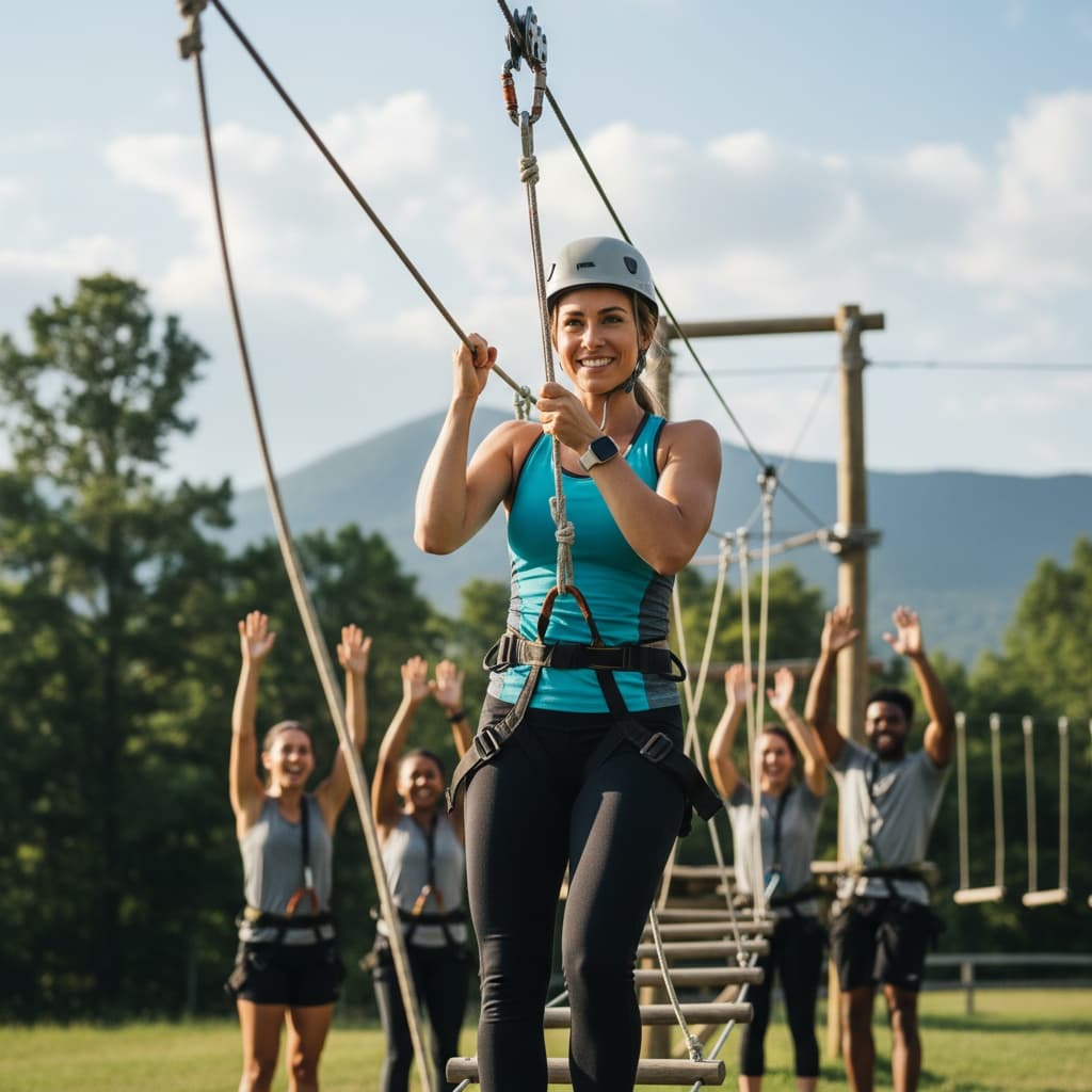 athletic white woman adventure activity zipline 90631667