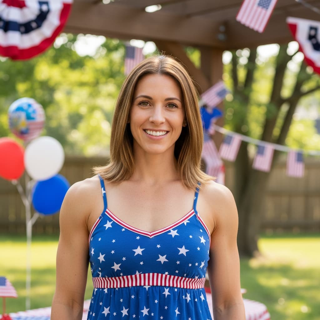 athletic white woman backyard bbq celebration 83086069