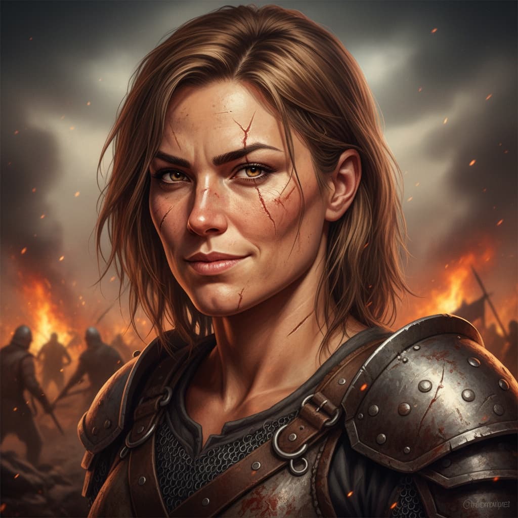 athletic white woman battle scarred warrior 85093122