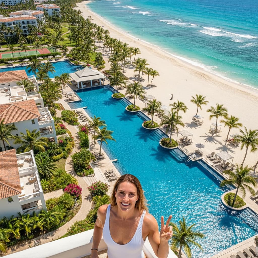 athletic white woman beachfront property aerial 12695714