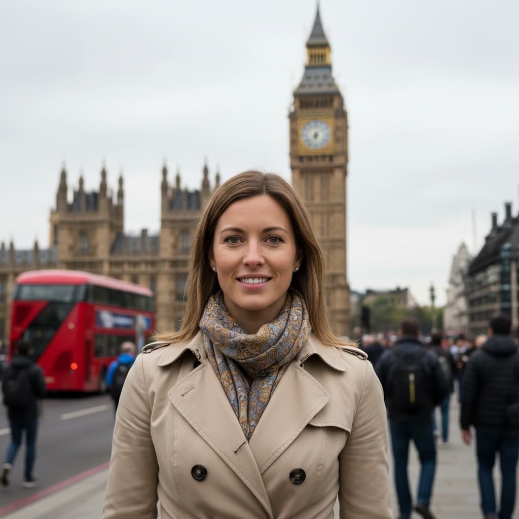 athletic white woman big ben westminster portrait 24177498