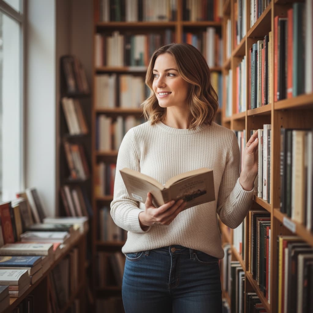 athletic white woman bookstore library intellectual 64123213