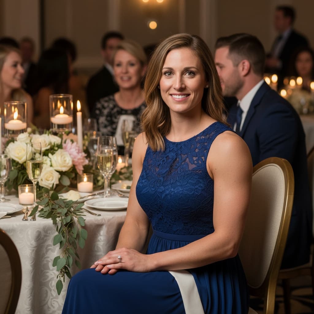 athletic white woman champagne table setting 14808111