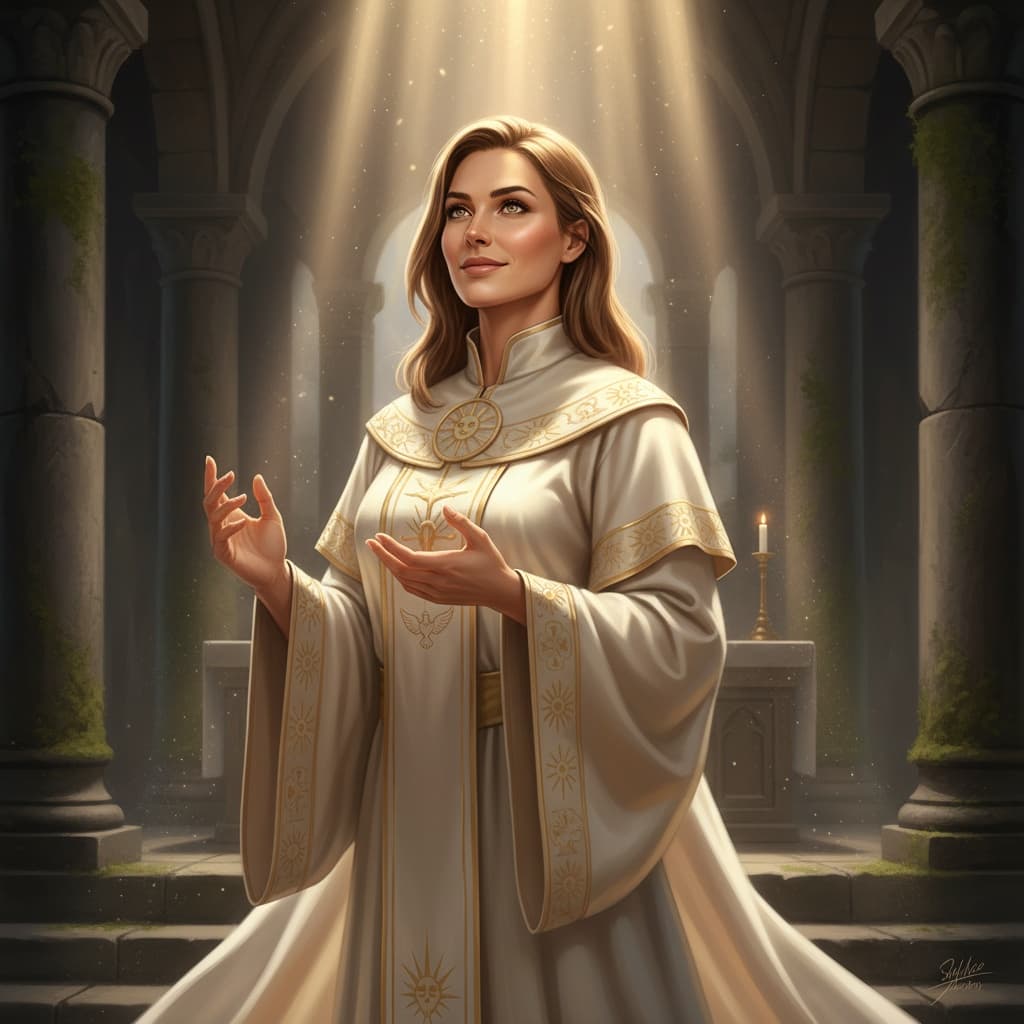 athletic white woman cleric temple blessing 22603627