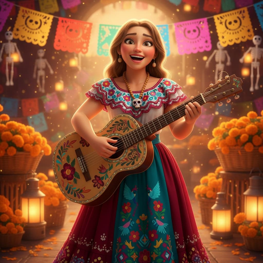 athletic white woman coco day of dead musician 99892494