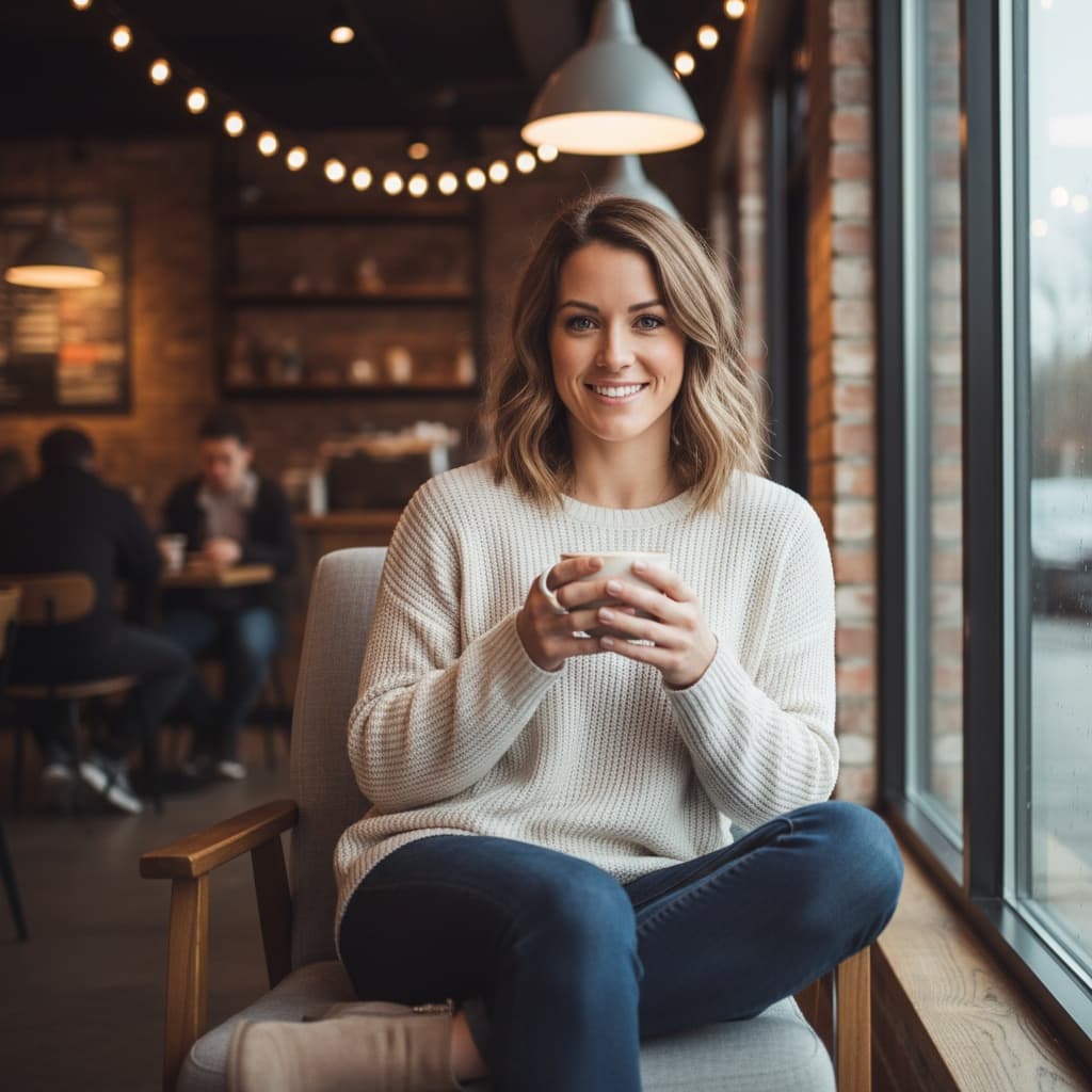 athletic white woman coffee shop candid 57421988