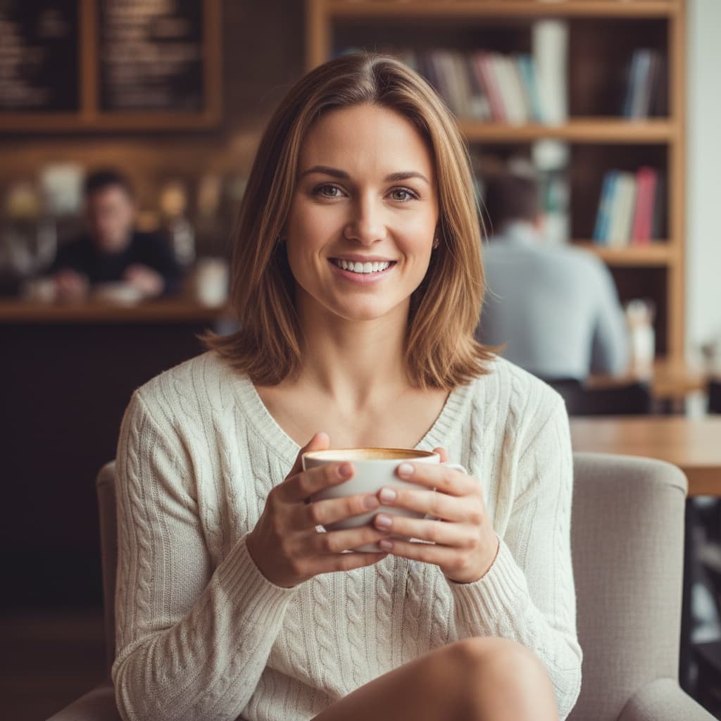 athletic white woman coffee shop casual 91060629