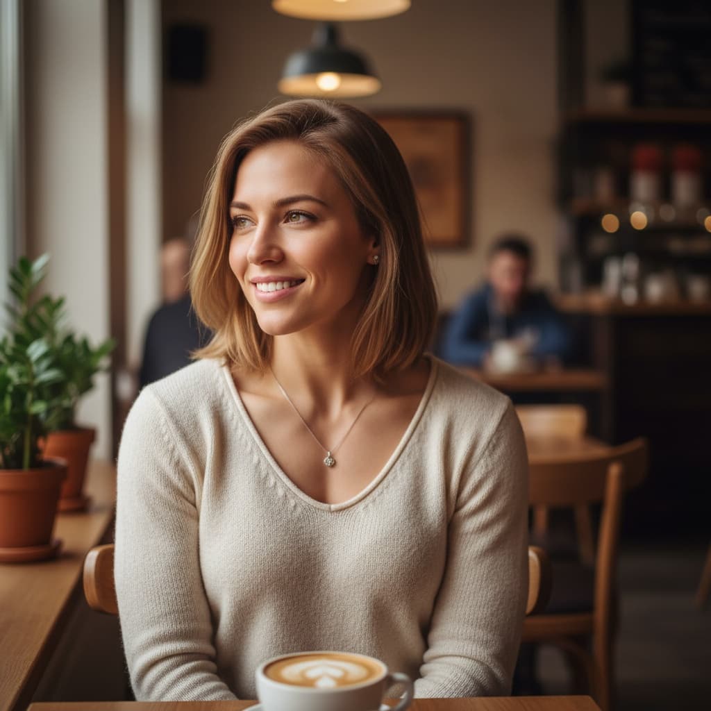athletic white woman coffee shop casual smile 25840470