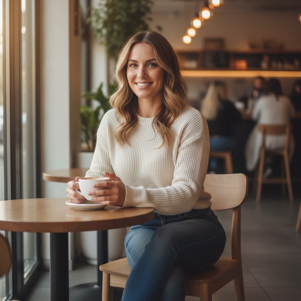 athletic white woman coffee shop lifestyle shot 15666939