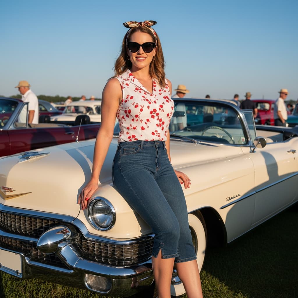 athletic white woman convertible car portrait 41337157